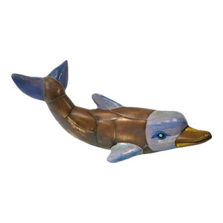 Brass and Porcelain Dolphin Sculpture For Sale