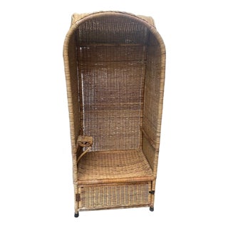 Large Vintage Wicker Porter Chair With Compartment For Sale