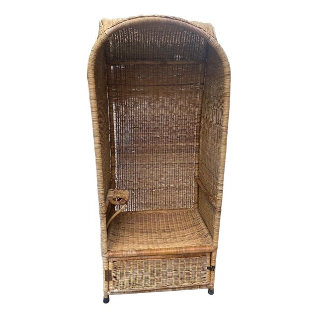 Large Vintage Wicker Porter Chair With Compartment For Sale