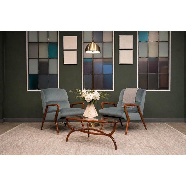 Giuseppe Scapinelli Armchairs, Brazil, 1950s — Sculpted Caviúna Frames in Dusty Teal Velvet Upholstery For Sale - Image 17 of 18