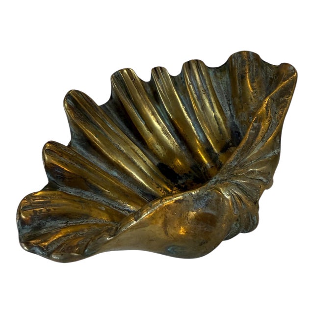 Vintage Brass Shell Dish / Scallop Shell Catchall Bowl For Sale