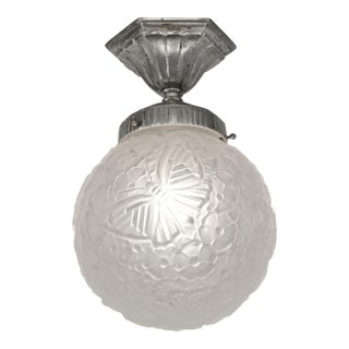French Art Deco Flush Mount by Hettier & Vincent - 1930s Butterfly Glass & Nickeled Bronze For Sale