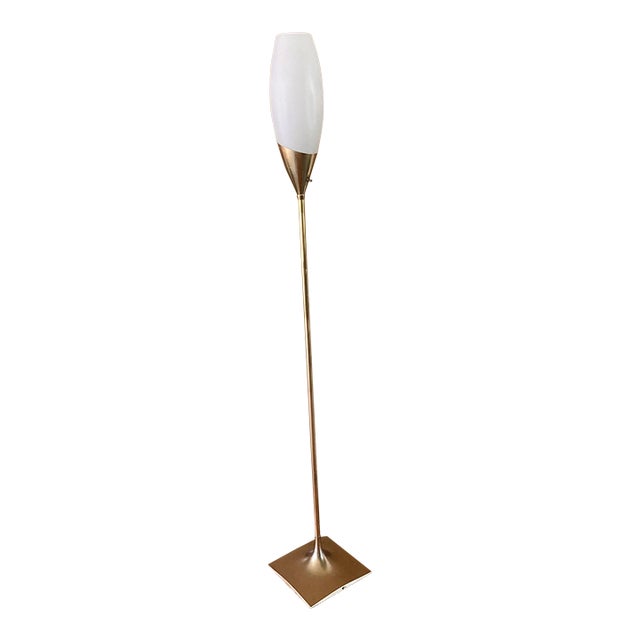 1960's Laurel Lamp Co Tulip Frosted Glass & Brass Floor Lamp For Sale