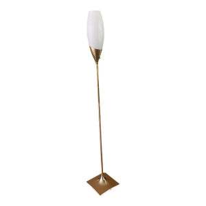1960's Laurel Lamp Co Tulip Frosted Glass & Brass Floor Lamp