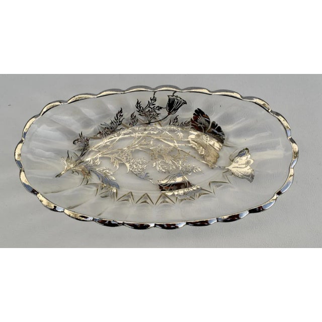 Glass Mid 20th Century Floral Scalloped Edge Dish W/Silver Overlay For Sale - Image 7 of 13