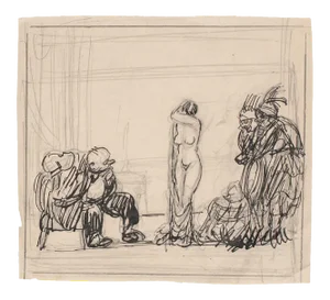 Gabriele Galantara, Satiric Scene for L’asino, Pencil and Ink, Early 20th Century