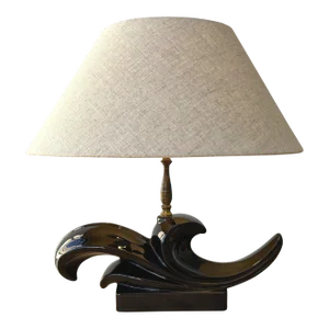 Vintage Black Ceramic Filigree Lamp, Circa 1950s