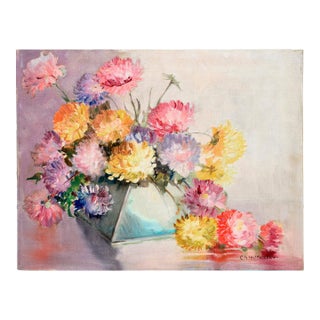 Mid Century Chrysanthemums in Deco Vase Still-Life by c.a. Wilkenson For Sale