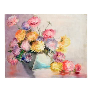 Mid Century Chrysanthemums in Deco Vase Still-Life by c.a. Wilkenson