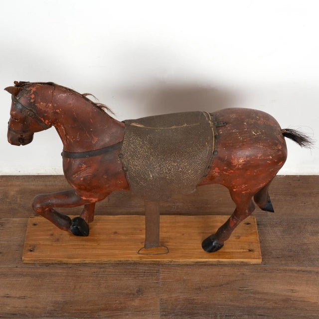 Rustic European Original Red Painted Carved Wooden Horse, Sweden Circa 1890 For Sale - Image 3 of 10