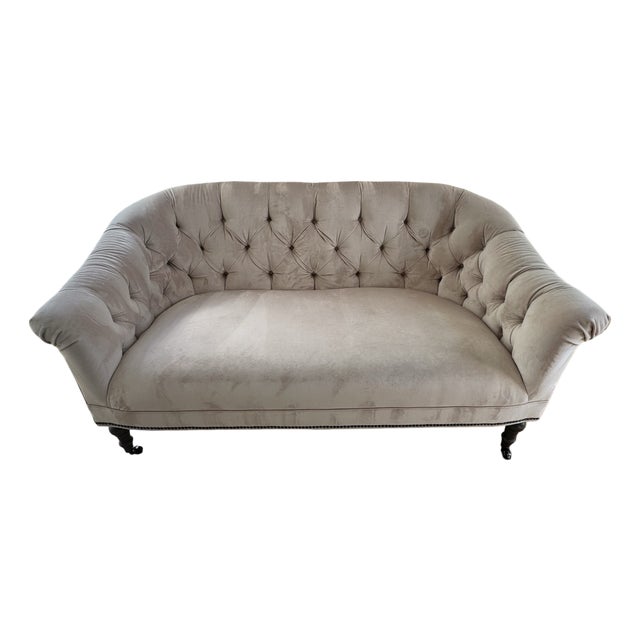 Custom-Made Romantic Plush Velvet Pale Pink Loveseat For Sale