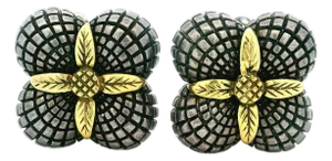 1980s Stephen Dweck Sterling Silver & 18k Gold Floral Clip Earrings, Vintage Designer, A Pair