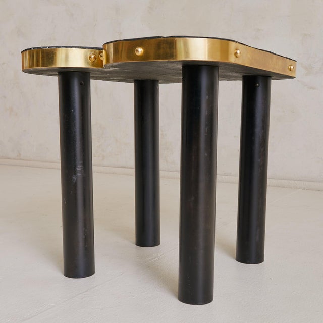 Vintage French Slate + Brass Side Table Signed MARLO For Sale - Image 9 of 10