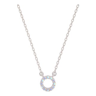 Moonstone Circle Pendant Necklace | 925 Sterling Silver Halo Necklace | Dainty Rainbow Stone Necklace For Sale