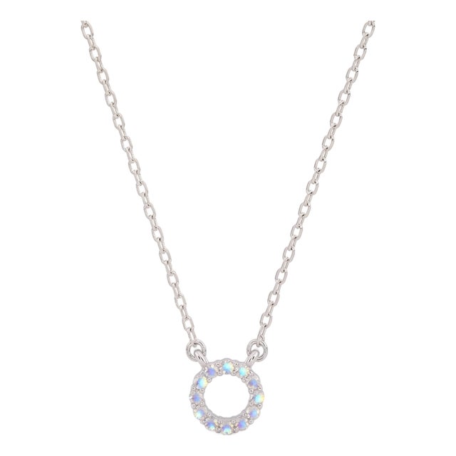 Moonstone Circle Pendant Necklace | 925 Sterling Silver Halo Necklace | Dainty Rainbow Stone Necklace For Sale