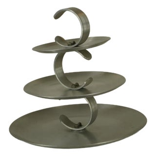 19th Century Serving Tray Mullti-tear Hand Wrought Aluminum Mid Century Modern For Sale