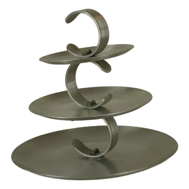 19th Century Serving Tray Mullti-tear Hand Wrought Aluminum Mid Century Modern For Sale