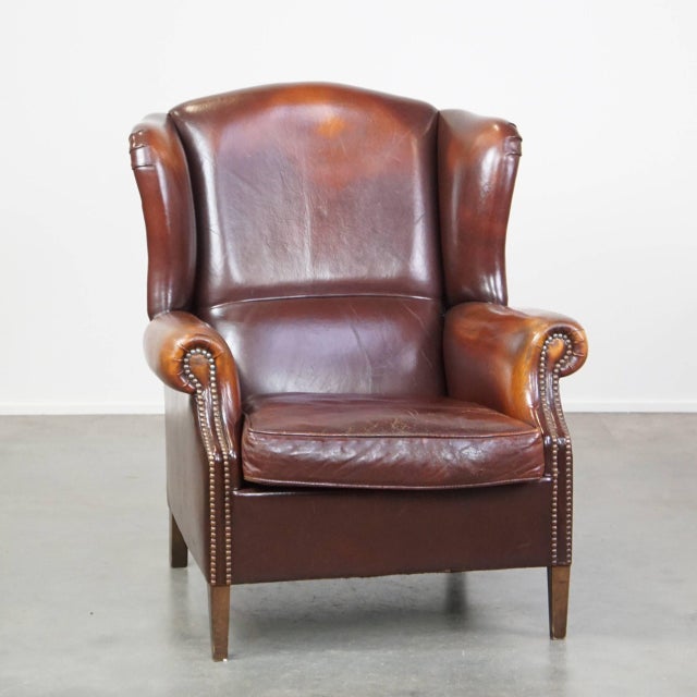 English Dark Leather Wing Chair For Sale - Image 13 of 13