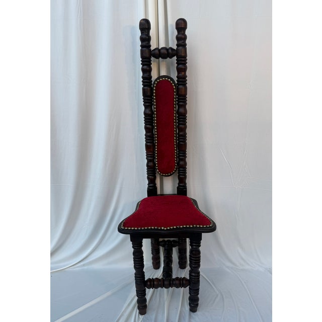 Victorian Antique Victorian Jacobean Revival High-Back Bobbin Turned Chair With Crimson Velvet For Sale - Image 3 of 13
