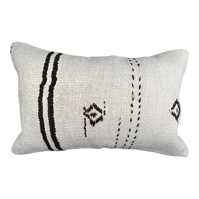 Turkish Hemp Pillow Cushion Natural Beige Black Pillow Cushion Cover 16" x 24" For Sale
