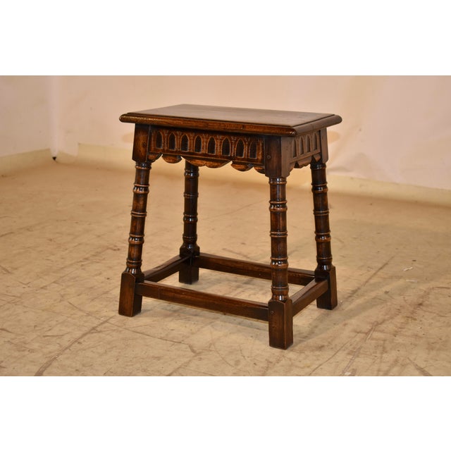 19th Century English Oak Carved Joint Stool For Sale - Image 4 of 7