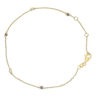 14K Yellow Gold Alternating Red Ruby and White Diamond Bezel Station Chain Bracelet (I-J Color, SI2-I1 Clarity) - 7.5" Inches For Sale