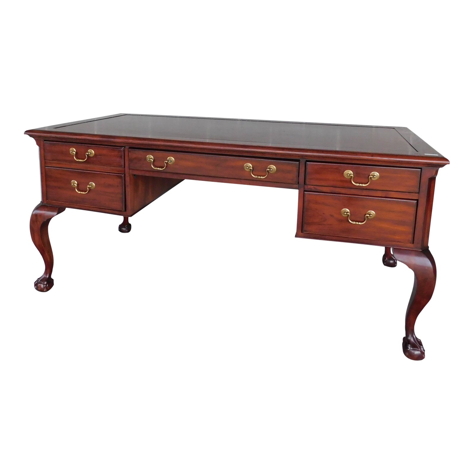 Sligh Ellis Mahogany Tooled Leather Top Chippendale Style Executive