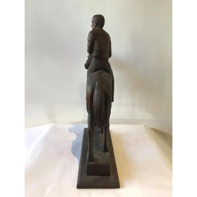 Wood 1970s Juan Carlos Harriott on His Polo Pony Carved Wood Sculpture by E. Dombrowe For Sale - Image 7 of 13