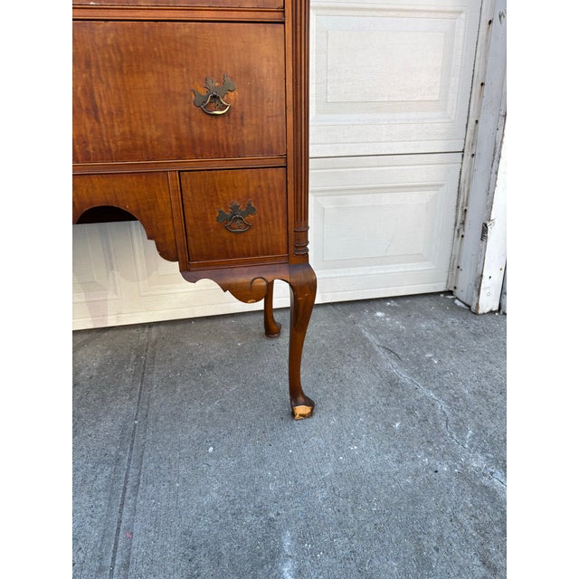 Vintage Queen Anne Highboy Dresser | Colonial Revival Tall Chest | Traditional Bedroom Storage | Solid Wood Veneer High Chest of Drawers For Sale - Image 11 of 12