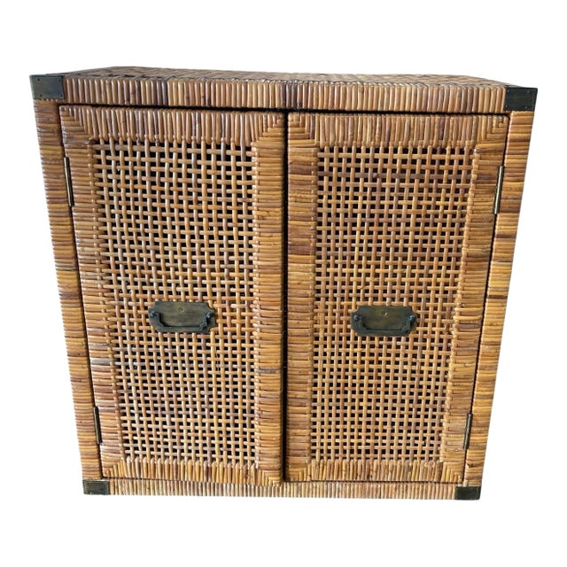 Vintage Rattan Two Door Chest, Campaign/ Regency Style, Boho For Sale