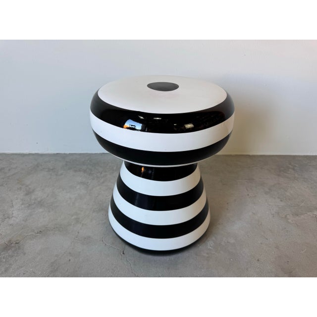 Sculpture Materials Gervasoni “InOut” Black and White Striped Champagne Cork Side Table by Paola Navone/ Sold For Sale - Image 7 of 12