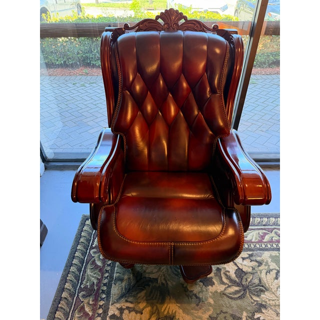 Command the room from this magnificent, heirloom-scale presidential executive swivel chair. Masterfully crafted for...