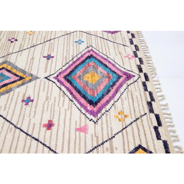 2010s Modern Moroccan Style Handmade Multicolor Tribal Wool Rug For Sale - Image 5 of 12