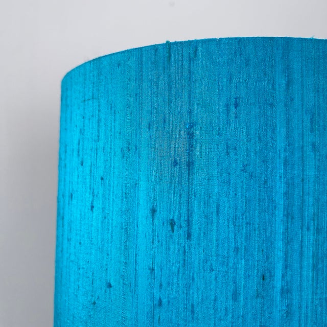 Blue Ceramic Floor Lamp from Bay Keramik with Blue Silk Shade, West Germany, 1960s For Sale - Image 14 of 15
