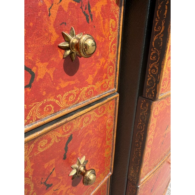 Art Nouveau 1990s Theodore Alexander Commode Leather Chest of Drawers Brass Hardware For Sale - Image 3 of 18