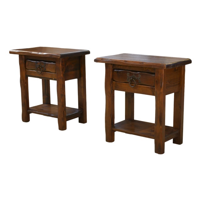 Brutalist Pine Bedside Tables, 1960s, Set of 2 For Sale