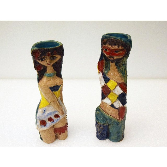 Rare pair of sculpture vases by Marcello Fantoni, 1960s. In glazed ceramic with polychrome enamels, completely hand-made....