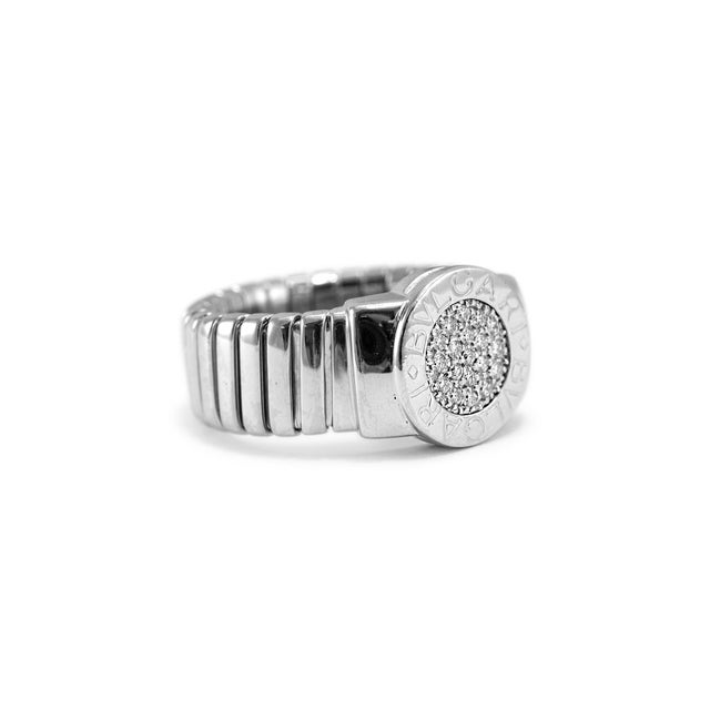 Bvlgari Bvlgari Tubogas 18k White Gold Circle Pave Diamond Cocktail Ring For Sale - Image 4 of 8
