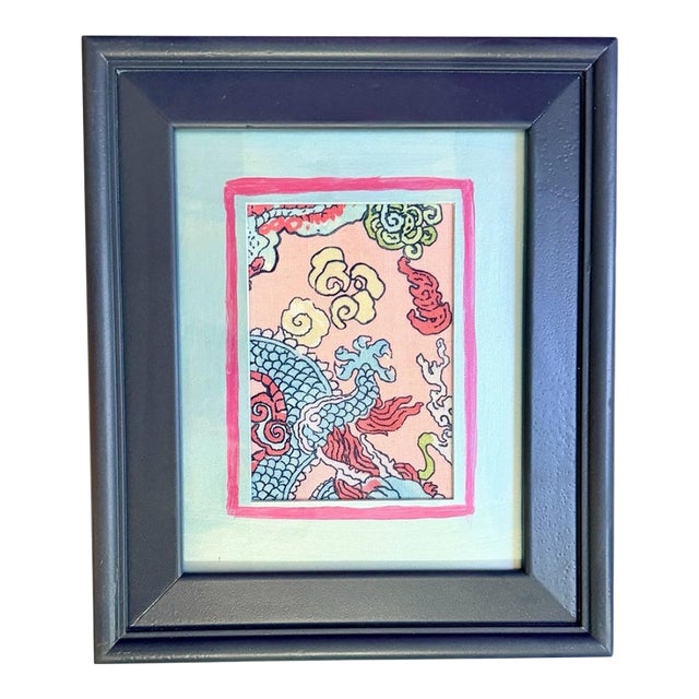 Contemporary Framed Schumacher Magic Mountain Dragon Textile Art For Sale