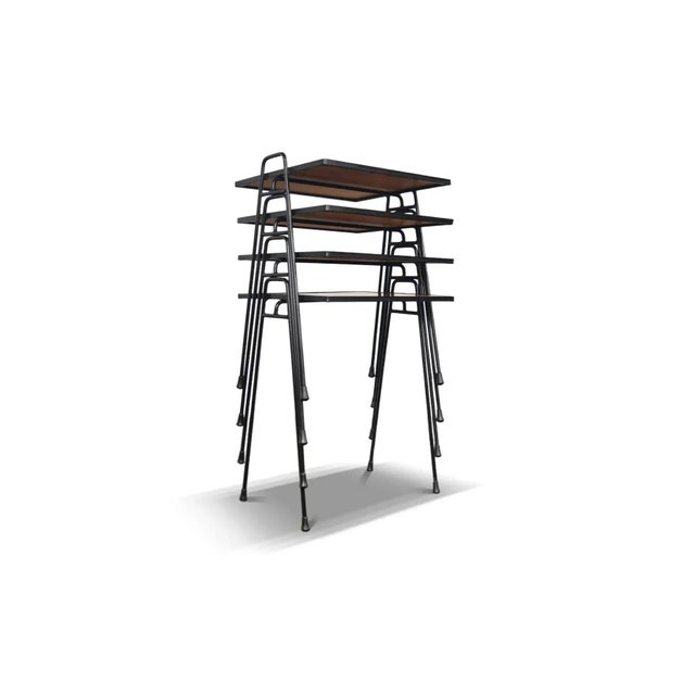 Mid-Century Modern Mid 20th Century Set of Four Mid Century Stacking Tables in Teak + Iron For Sale - Image 3 of 9
