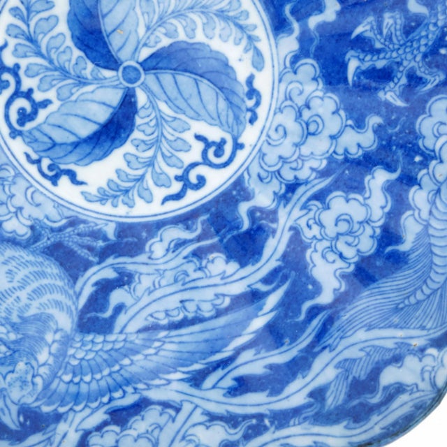 1900 - 1909 Antique Japanese Dragon Phoenix Transferware Plate Circa 1900 For Sale - Image 5 of 12