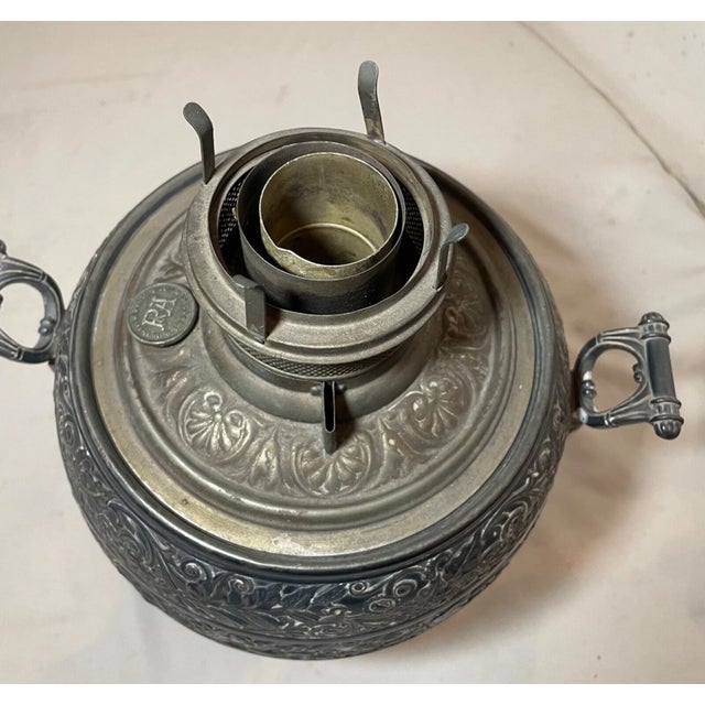 Antique R&h Ornate 1800's Silverplate Victorian Glass Oil Table Parlor Lamp For Sale - Image 14 of 15