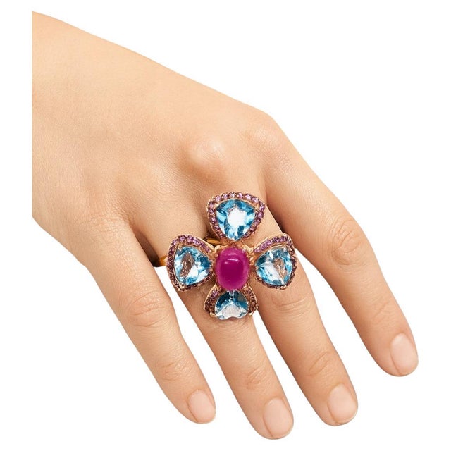 Bochic "Capri" Vintage Ruby, Amethyst & Blue Topaz Ring Set In 18K Gold & Silver For Sale - Image 17 of 18