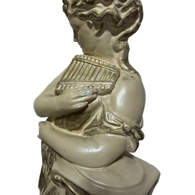 Vintage Hollywood Regency Chalkware Greek Goddess W/Pipes Figurine Sculpture For Sale - Image 6 of 9