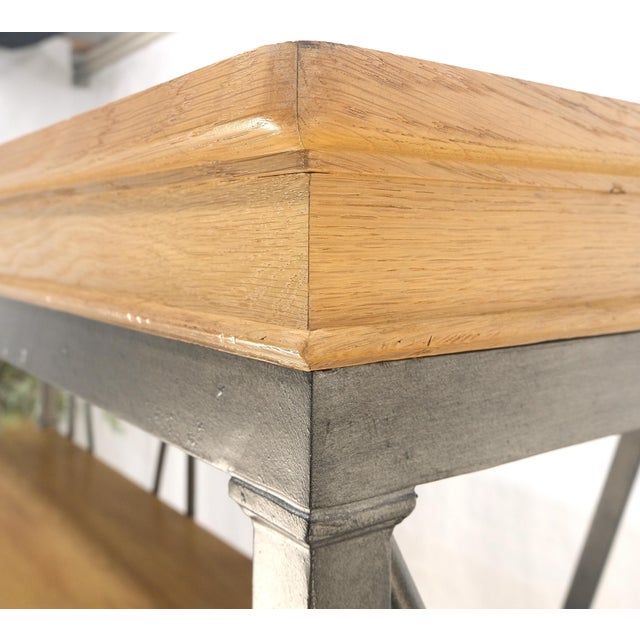 Wood Large Drexel Oak Shelves 5' Wide Iron Etagere Bakers Rack 3 Drawer Console For Sale - Image 7 of 8