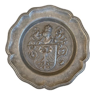 Mid-Century German Pewter Heraldic Coat of Arms Wall Plate For Sale