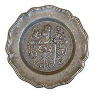 Vintage German Coat of Arms Heraldry Pewter Wall Plate