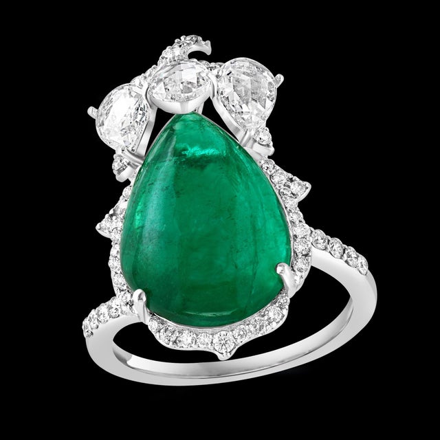 9 Ct Finest Zambian Sugar Loaf Emerald & 2 Ct Rose Cut Diamond Ring Size 7 For Sale - Image 18 of 18