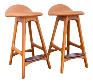 Mid-Century Modern Erik Buch Cognac Leather Stools - a Pair