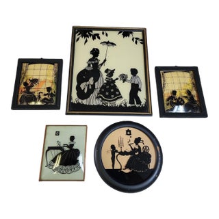 1930s Quintet of Reverse Painted Glass Silhouettes For Sale